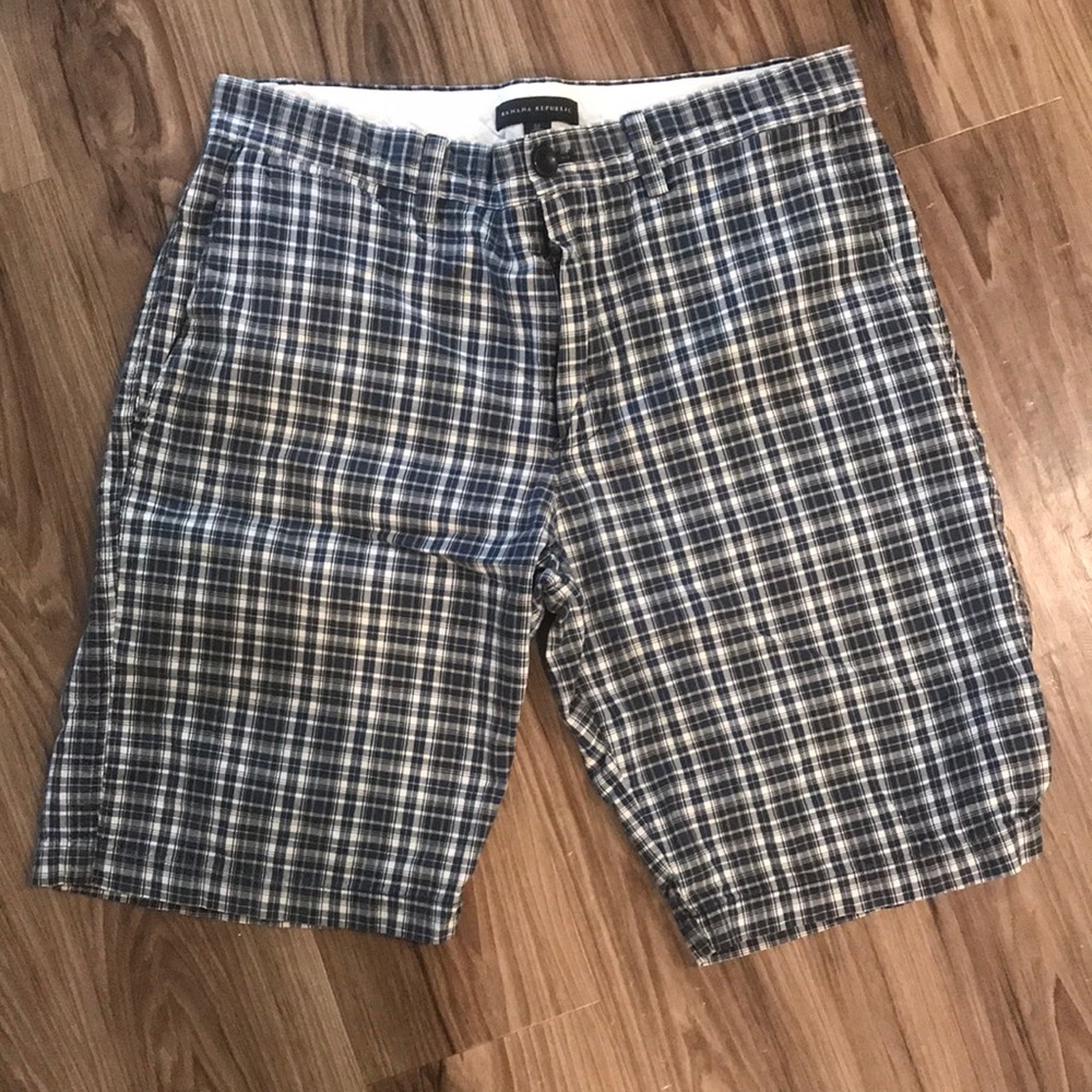 Plaid navy blue shorts